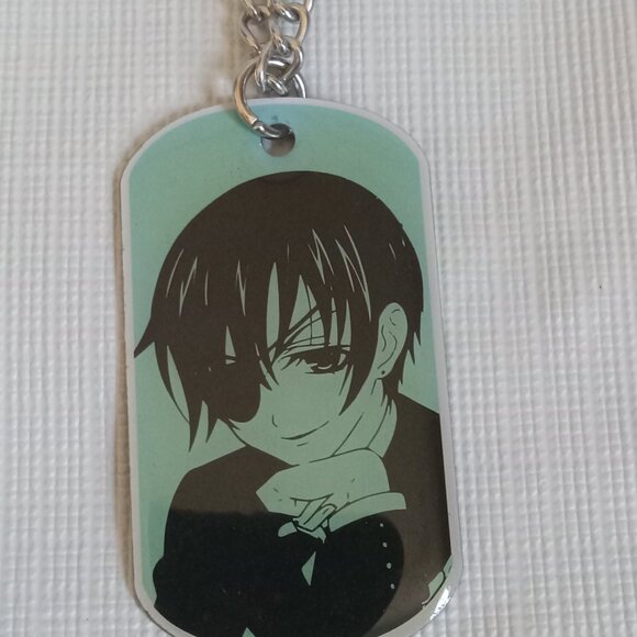 Black Butler Ciel Phantomhive Silver Toned Curb Link Dog Tag Pendant Necklace - Picture 3 of 8
